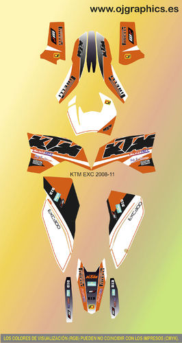 Kit Adhesivos enduro K T M EXC 2008-2011 Naranja
