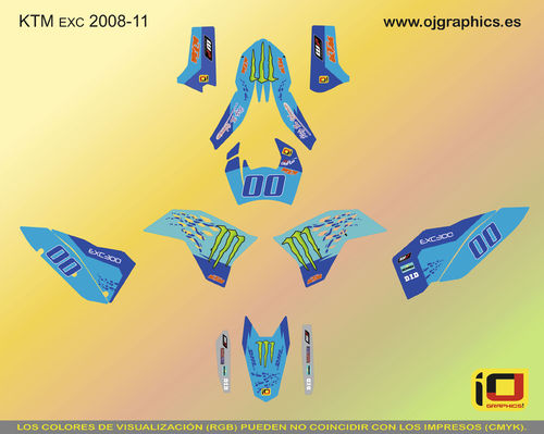 Kit Adhesivos enduro KTM EXC 2008-11 Monstruo Azul Cyan