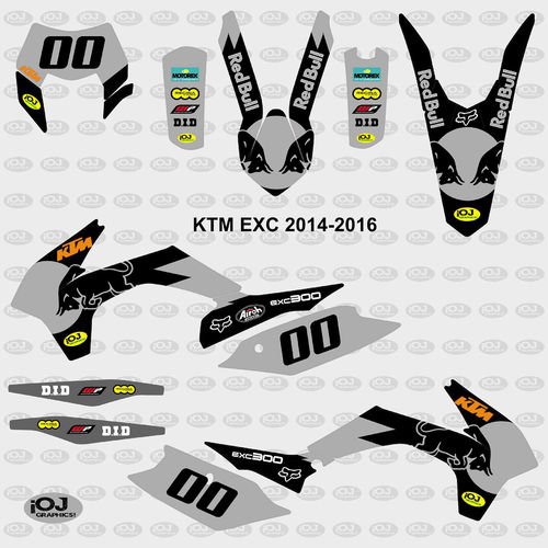 Kit Adhesivos enduro K T M  E X C 2014-16 Toro Negro