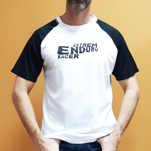 Camiseta manga gorta ranglan poliester logo Extrem negra