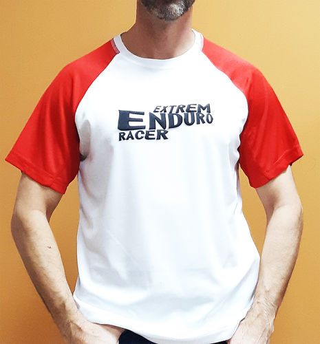 Camiseta manga gorta ranglan poliester logo Extrem roja