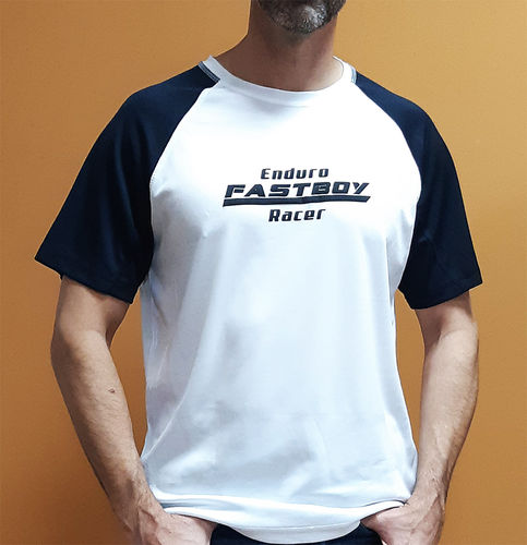 Camiseta manga corta ranglan poliester logo Fast Boy azul