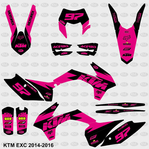 Kit Adhesivos K T M   E X C 2014-16 Negro-Fucsia