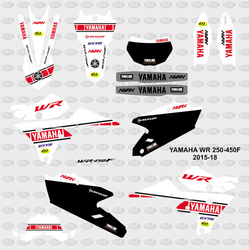 Kit Adhesivos enduro Yamaha WR250-450F 2015-18 Réplica años 80 Bco-Rojo