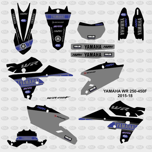 Kit Adhesivos enduro Yamaha WR250-450F 2015-18 Réplica años 80 Negro-Gris
