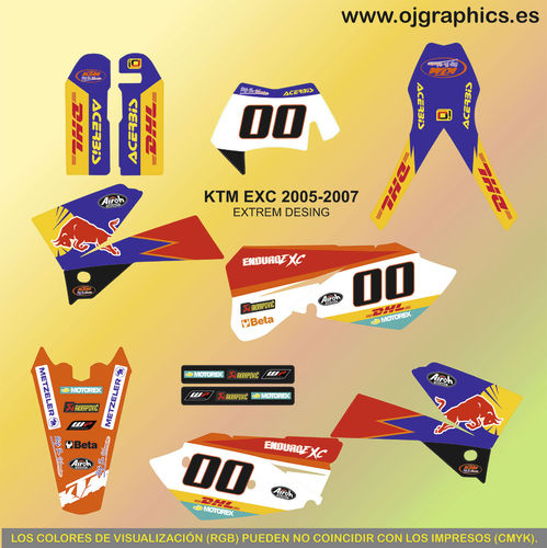 Kit Adhesivos KTM EXC 2005-07 Factory Extrem Desing