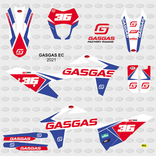 Kit Adhesivos enduro GASGAS EC 2021 Blanca Roja Azul