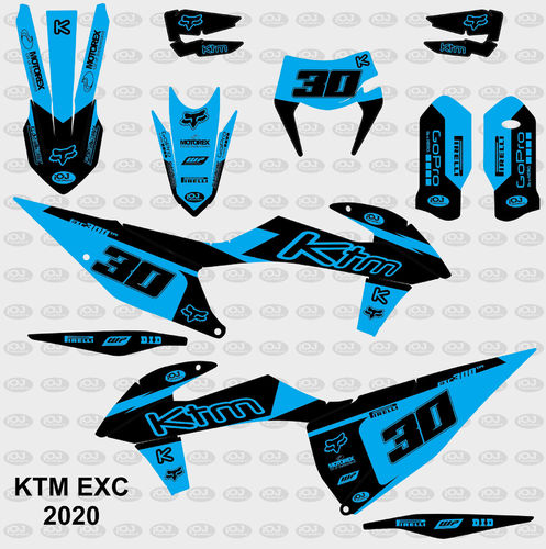 Kit Adhesivos KTM EXC 2020-23 Negro Cyan SR
