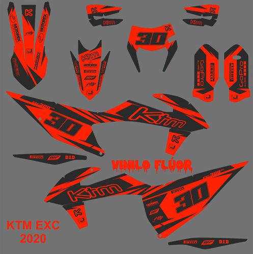 Kit Adhesivos Enduro KTM EXC 2020-23 Flúor Rojo