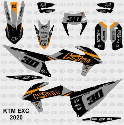 Kit Adhesivos Enduro KTM EXC 2020-23 Negro Gris Naranja