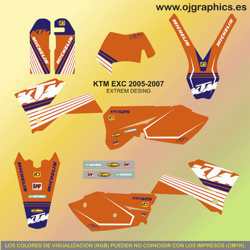 Kit Adhesivos enduro K T M EXC 2005-2007 Vintage Naranja